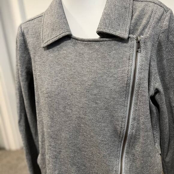 Eileen Fisher Women Size M Moon Herringbone Tweed Knit Motorcycle Jacket - Picture 8 of 13